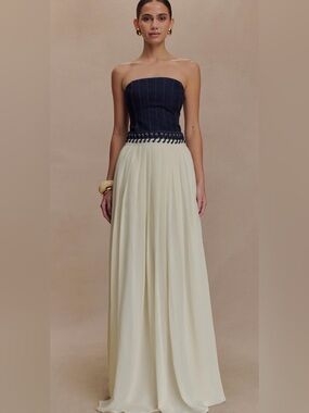 Meshki Suella Chiffon Denim Maxi Dress - Indigo Blue